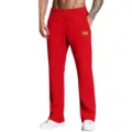 Men's Red Casual Sweatpants Loose Fit Drawstring Trousers with Pocket Leather Patch - Red