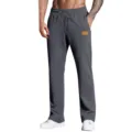 Men's casual sweatpants comfortable loose fit trousers with drawstring and leather patch. - Dark Gray