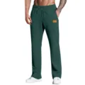 Men's casual loose sweatpants with drawstring waist and pocket leather patch for comfort. - Dark Green