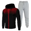 Men's casual tracksuit two piece set black hoodie and grey sweatpants with red dot print. - S / Top And Bottom / Black Top And Light Gray Pants