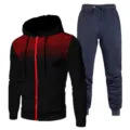 Mens casual tracksuit autumn winter two piece set black hoodie with red dots and pants - S / Top And Bottom / Black Top and Navy Blue Pants
