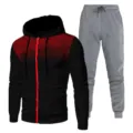 Men's Black And Red Dotted Zip Hoodie With Grey Sweatpants Fashion Tracksuit Set - S / Top And Bottom / Black Top and Dark Gray Pants