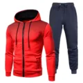 Men's Two-Piece Hoodie and Sweatpants Set Starry Dot Zip Sweatshirt Casual Sportswear - S / Top And Bottom / Red Top and Navy Blue Pants