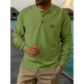 Men's Waffle Knit Long Sleeve Henley Shirt Casual Olive Green Basic Top Regular Fit - Yellow-Green