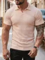 Herren Kurzarm Rippstrick Polohemd mit Reverskragen, schmale Passform Sommer Freizeit Oberteil. - S / Khaki