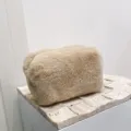 Flauschige Kosmetiktasche weicher Plüsch Make-up Beutel tragbare große Kapazität beige - Khaki