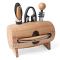 Houten wijnopener set met vat houder 4-delige bar gereedschap set voor thuis - 4-delige set / Bamboe messen