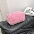 Rosa Pluesch Kosmetiktasche, weiche flauschige Make-up Tasche, grosser Kulturbeutel fuer Damen. - Knallpink