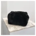 Borsa cosmetica in peluche nera morbida pelliccia sintetica trousse grande capacità per trucco - nero puro