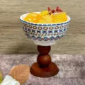 French bohemian ceramic dessert cup with wooden base retro high goblet candle cup home decor - 11.5x12cm / Bohemian Pattern