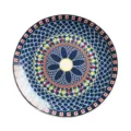 Retro Keramik Speiseteller mit exquisiten blauen und gelben geometrischen Blumenmustern. - Blaue Wolkenblumen