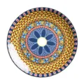 Retro boho Keramik Speiseteller mit buntem geometrischem Mandala Muster für Esstisch. - Gelbe Wolkenblumen