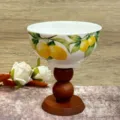 Lemon Pattern Ceramic High Footed Dessert Cup Retro Ice Cream Cup Tableware Decor - 11.5x12cm / Lemon Painted