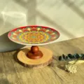 Boho Keramik hoher Obstteller retro Mandala Dessertteller Gebäckschale Holzteller Fuß - 8-Zoll-Fußtablett (20*10 cm) / Stil A