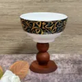French bohemian ceramic dessert cup vintage high foot ice cream goblet candle holder decor - 11.5x12cm / Black Gold Art