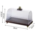 Support à gâteau transparent vintage avec base en bois et couvercle dôme pour dessert. - Rectangulaire
