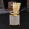 Portaposate dorato in strass con forchette a forma di piuma per elegante decorazione della tavola. - Modello strass 3 (Cucchiaio a piuma)