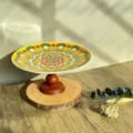 Böhmischer Keramik Obstteller mit Holzfuß, bunter dekorativer Kuchenständer für Tisch. - 8-Zoll-Fußtablett (20*10 cm) / Stil B