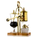Luxury balancing siphon coffee maker with gold stand, glass chamber, and wooden base for brew. - Gold 2