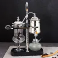 Stainless steel balance siphon coffee maker with glass chamber, metal stand and alcohol burner. - Silver