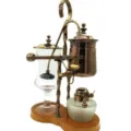 Luxury Belgian balancing siphon coffee maker, vintage copper brewing pot with wooden base. - Rose Gold