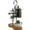 Stainless steel siphon coffee maker variant with wooden base and glass chamber for home brew. - Black & Gold