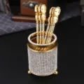 Portaposate dorato in strass con set di cucchiai scatola di conservazione di lusso - Modello strass 4 (Cucchiaio a forma di 8)