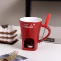 Keramik Schokolade Fondue Tasse Set mit Kerzenwaermer und Gabel fuer Kaese Dessert Milch - 101-200ml / Rot