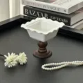 Vintage keramische hoge fruitdessertschaal met houten basis voor huisdecoratie. - Stijl B / Prachtige voetkom van 5 inch (12 * 12 cm, met houten basis)