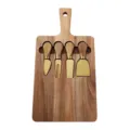 Set de tabla de quesos de madera de acacia con 4 cuchillos de acero inoxidable para cocina. - Dorado / Dorado