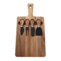 Set de tabla de quesos de madera de acacia con cuchillos de acero inoxidable para servir. - Negro / Negro