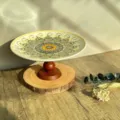 Boho Ceramic Pedestal Fruit Plate Wooden Stand Decorative Dessert Tray for Home - 8-Inch Pedestal Tray (20*10cm) / Style E