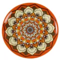 Vintage böhmischer Keramik Speiseteller, elegantes Mandala Muster runder Steak und Pastateller. - Orangefarbene Wolkenblumen
