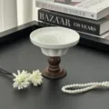 Retro keramische schaal op voet met houten sokkel, elegante desserttray voor thuisgebruik. - Stijl F / Prachtige voetkom van 5 inch (12 * 12 cm, met houten basis)