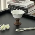 Vintage keramische schaal op voet voor fruit en dessert met houten onderstel voor tafel. - Stijl H / Prachtige voetkom van 5 inch (12 * 12 cm, met houten basis)