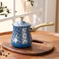 Turkish coffee pot with wood handle blue geometric pattern vintage metal cezve for home kitchen - 550ml (1pc) / Pattern 9