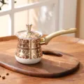 Cafetière Turque Dorée Style Moyen-Orient Long Manche Acier Inoxydable Chauffe-lait - Imprimé fleuri 4
