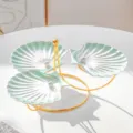 Soporte de postre con forma de concha verde, plato de fruta de cerámica con base dorada - Verde Degradado
