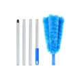 Plumero de microfibra azul con cuatro varillas de extensión para limpiar ventanas y techos - Poste de 4 secciones y cabezal de plumero multifuncional