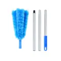 Plumero de plumas azul con mangos metalicos extensibles para una limpieza eficiente en casa. - Poste de 3 secciones y cabezal de plumero multifuncional