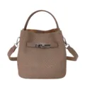 Bolso cubo trenzado marrón para mujer, elegante bolso de mano con cierre para el trabajo diario. - Marrón Ahumado