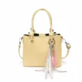 Bolso cubo trenzado elegante para mujer bolso de hombro de cuero amarillo bolso de moda diario - Con Colgante / Amarillo