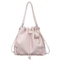 Mochila tipo saco de piel PU rosa, bolso de hombro versátil con bonito colgante de oso y cordón. - Con Colgante / Rosa