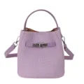 Purple woven bucket bag for women, stylish top handle shoulder bag with metal lock closure. - Dream Amethyst Style