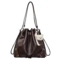 Bolso cubo marrón retro para mujer, mochila grande multifuncional elegante imagen principal - Con Colgante / Café