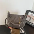 Bolso de hombro casual para mujer, bolso hobo retro gris de cuero PU con colgante de estrella. - Gris
