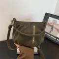 Bolso de hombro verde oliva vintage para mujer, elegante bolso cruzado con cremallera delantera. - Verde