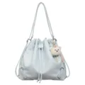 Mochila Bolso de Cubo con Cordón en Cuero PU Azul Claro con Colgante de Oso Tierno - Azul