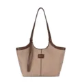 Elegante Bolsos Tote Mujer De Lona Con Detalle PU Marrón Bolso De Hombro Casual Diario - Caqui