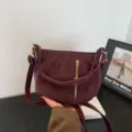 Burgundy shoulder bag, stylish casual handbag for women, versatile crossbody and tote bag variant. - Red